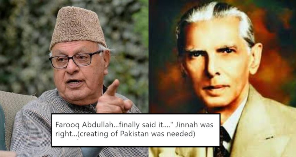 Indian Politician Farooq Abdullah Praises Jinnah For Pakistan's Independence And Thank You, Quaid-e-Azam - Parhlo.com